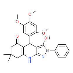 ChemSpider 2D Image | 3-Hydroxy-7,7-dimethyl-2-phenyl-4-(2,4,5-trimethoxyphenyl)-1,2,4,6,7,8-hexahydro-5H-pyrazolo[3,4-b]quinolin-5-one | C27H29N3O5