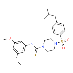ChemSpider 2D Image | N-(3,5-Dimethoxyphenyl)-4-[(4-isobutylphenyl)sulfonyl]-1-piperazinecarbothioamide | C23H31N3O4S2