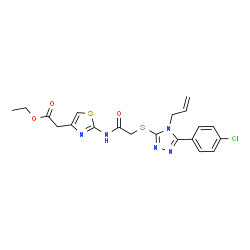 ChemSpider 2D Image | Ethyl {2-[({[4-allyl-5-(4-chlorophenyl)-4H-1,2,4-triazol-3-yl]sulfanyl}acetyl)amino]-1,3-thiazol-4-yl}acetate | C20H20ClN5O3S2