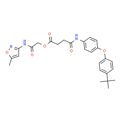 ChemSpider 2D Image | 2-[(5-Methyl-1,2-oxazol-3-yl)amino]-2-oxoethyl 4-({4-[4-(2-methyl-2-propanyl)phenoxy]phenyl}amino)-4-oxobutanoate | C26H29N3O6