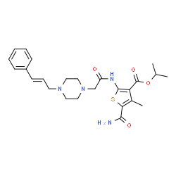 ChemSpider 2D Image | Isopropyl 5-carbamoyl-4-methyl-2-[({4-[(2E)-3-phenyl-2-propen-1-yl]-1-piperazinyl}acetyl)amino]-3-thiophenecarboxylate | C25H32N4O4S