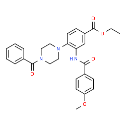 ChemSpider 2D Image | Ethyl 4-(4-benzoyl-1-piperazinyl)-3-[(4-methoxybenzoyl)amino]benzoate | C28H29N3O5