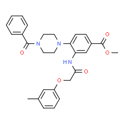 ChemSpider 2D Image | Methyl 4-(4-benzoyl-1-piperazinyl)-3-{[(3-methylphenoxy)acetyl]amino}benzoate | C28H29N3O5