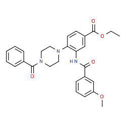ChemSpider 2D Image | Ethyl 4-(4-benzoyl-1-piperazinyl)-3-[(3-methoxybenzoyl)amino]benzoate | C28H29N3O5