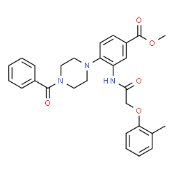 ChemSpider 2D Image | Methyl 4-(4-benzoyl-1-piperazinyl)-3-{[(2-methylphenoxy)acetyl]amino}benzoate | C28H29N3O5