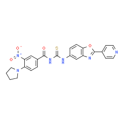 ChemSpider 2D Image | 3-Nitro-N-{[2-(4-pyridinyl)-1,3-benzoxazol-5-yl]carbamothioyl}-4-(1-pyrrolidinyl)benzamide | C24H20N6O4S