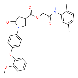 ChemSpider 2D Image | 2-[(2,5-Dimethylphenyl)amino]-2-oxoethyl 1-[4-(2-methoxyphenoxy)phenyl]-5-oxo-3-pyrrolidinecarboxylate | C28H28N2O6