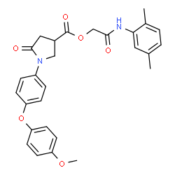 ChemSpider 2D Image | 2-[(2,5-Dimethylphenyl)amino]-2-oxoethyl 1-[4-(4-methoxyphenoxy)phenyl]-5-oxo-3-pyrrolidinecarboxylate | C28H28N2O6