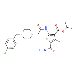 ChemSpider 2D Image | Isopropyl 5-carbamoyl-2-({[4-(4-chlorobenzyl)-1-piperazinyl]acetyl}amino)-4-methyl-3-thiophenecarboxylate | C23H29ClN4O4S