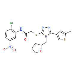 ChemSpider 2D Image | N-(2-Chloro-5-nitrophenyl)-2-{[5-(5-methyl-3-thienyl)-4-(tetrahydro-2-furanylmethyl)-4H-1,2,4-triazol-3-yl]sulfanyl}acetamide | C20H20ClN5O4S2