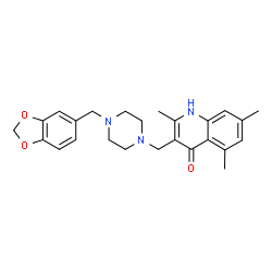ChemSpider 2D Image | 3-{[4-(1,3-Benzodioxol-5-ylmethyl)piperazin-1-yl]methyl}-2,5,7-trimethylquinolin-4-ol | C25H29N3O3