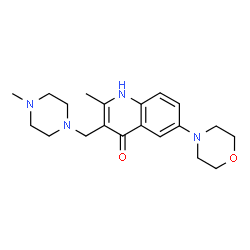 ChemSpider 2D Image | 2-Methyl-3-[(4-methyl-1-piperazinyl)methyl]-6-(4-morpholinyl)-4(1H)-quinolinone | C20H28N4O2