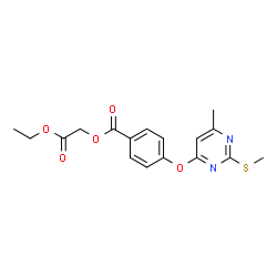 ChemSpider 2D Image | 2-Ethoxy-2-oxoethyl 4-{[6-methyl-2-(methylsulfanyl)-4-pyrimidinyl]oxy}benzoate | C17H18N2O5S