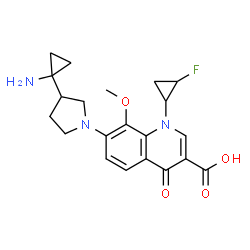 ChemSpider 2D Image | 7-[3-(1-Aminocyclopropyl)-1-pyrrolidinyl]-1-(2-fluorocyclopropyl)-8-methoxy-4-oxo-1,4-dihydro-3-quinolinecarboxylic acid | C21H24FN3O4