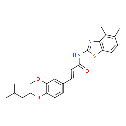 ChemSpider 2D Image | (2E)-N-(4,5-Dimethyl-1,3-benzothiazol-2-yl)-3-[3-methoxy-4-(3-methylbutoxy)phenyl]acrylamide | C24H28N2O3S