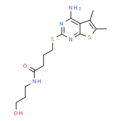 ChemSpider 2D Image | 4-[(4-Amino-5,6-dimethylthieno[2,3-d]pyrimidin-2-yl)sulfanyl]-N-(3-hydroxypropyl)butanamide | C15H22N4O2S2