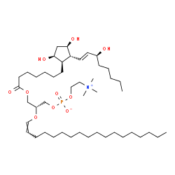 ChemSpider 2D Image | (2R)-2-[(1Z)-1-Octadecen-1-yloxy]-3-{[(9alpha,11alpha,13E,15S)-9,11,15-trihydroxy-1-oxoprost-13-en-1-yl]oxy}propyl 2-(trimethylammonio)ethyl phosphate | C46H88NO10P