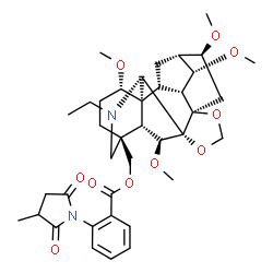 ChemSpider 2D Image | [(1S,2R,3R,4S,5R,6S,8R,12S,16S,19S,20R,21S)-14-Ethyl-4,6,19,21-tetramethoxy-9,11-dioxa-14-azaheptacyclo[10.7.2.1~2,5~.0~1,13~.0~3,8~.0~8,12~.0~16,20~]docos-16-yl]methyl 2-(3-methyl-2,5-dioxo-1-pyrroli
dinyl)benzoate | C38H50N2O10