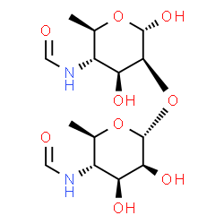 ChemSpider 2D Image | 4,6-Dideoxy-2-O-(4,6-dideoxy-4-formamido-alpha-D-mannopyranosyl)-4-formamido-alpha-D-mannopyranose | C14H24N2O9