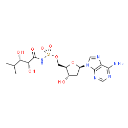 ChemSpider 2D Image | [(2R,3S,5R)-5-(6-Amino-9H-purin-9-yl)-3-hydroxytetrahydro-2-furanyl]methyl [(2R,3S)-2,3-dihydroxy-4-methylpentanoyl]sulfamate (non-preferred name) | C16H24N6O8S