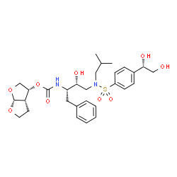 ChemSpider 2D Image | (3R,3aS,6aR)-Hexahydrofuro[2,3-b]furan-3-yl {(2S,3R)-4-[({4-[(1S)-1,2-dihydroxyethyl]phenyl}sulfonyl)(isobutyl)amino]-3-hydroxy-1-phenyl-2-butanyl}carbamate | C29H40N2O9S