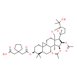 ChemSpider 2D Image | [1-(2-{[(1S,2R,3R,4S,5S,6R,9R,11S,14R,16S,19S,22S)-3,4-Diacetoxy-22-(2-hydroxy-2-propanyl)-1,5,10,10-tetramethyl-21,25-dioxaheptacyclo[20.2.1.0~2,19~.0~5,19~.0~6,16~.0~9,14~.0~14,16~]pentacos-11-yl]ox
y}-2-oxoethyl)cyclopentyl]acetic acid | C43H64O11