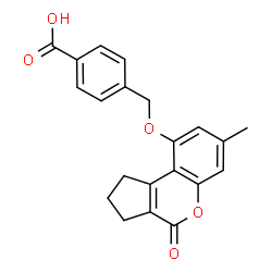 ChemSpider 2D Image | 4-{[(7-Methyl-4-oxo-1,2,3,4-tetrahydrocyclopenta[c]chromen-9-yl)oxy]methyl}benzoic acid | C21H18O5