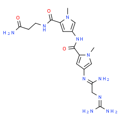 ChemSpider 2D Image | N,4'-Bi(pyrrole-2-carboxamide), N'-(2-carbamoylethyl)-4-((2-guanidinoacetimidoyl)amino)-1,1'-dimethyl- | C18H26N10O3