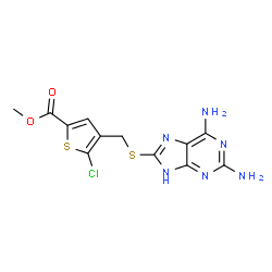 ChemSpider 2D Image | Methyl 5-chloro-4-{[(2,6-diamino-9H-purin-8-yl)sulfanyl]methyl}-2-thiophenecarboxylate | C12H11ClN6O2S2