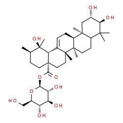 ChemSpider 2D Image | 1-O-[(2beta,3alpha,5xi,9beta,18alpha)-2,3,19-Trihydroxy-28-oxours-12-en-28-yl]-beta-D-glucopyranose | C36H58O10