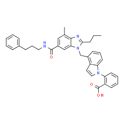 ChemSpider 2D Image | 2-[4-({4-Methyl-6-[(3-phenylpropyl)carbamoyl]-2-propyl-1H-benzimidazol-1-yl}methyl)-1H-indol-1-yl]benzoic acid | C37H36N4O3