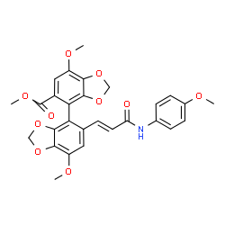 ChemSpider 2D Image | Methyl 7,7'-dimethoxy-5'-{(1E)-3-[(4-methoxyphenyl)amino]-3-oxo-1-propen-1-yl}-4,4'-bi-1,3-benzodioxole-5-carboxylate | C28H25NO10