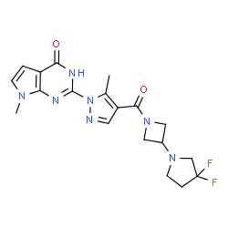 ChemSpider 2D Image | 2-(4-{[3-(3,3-Difluoro-1-pyrrolidinyl)-1-azetidinyl]carbonyl}-5-methyl-1H-pyrazol-1-yl)-7-methyl-3,7-dihydro-4H-pyrrolo[2,3-d]pyrimidin-4-one | C19H21F2N7O2