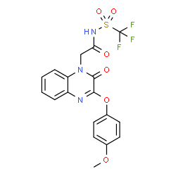 ChemSpider 2D Image | 2-[3-(4-Methoxyphenoxy)-2-oxo-1(2H)-quinoxalinyl]-N-[(trifluoromethyl)sulfonyl]acetamide | C18H14F3N3O6S