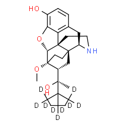 ChemSpider 2D Image | (5alpha,6beta,14beta,18R)-18-[(2S)-2-Hydroxy-3,3-bis[(~2~H_3_)methyl](4,4,4-~2~H_3_)-2-butanyl]-6-methoxy-18,19-dihydro-4,5-epoxy-6,14-ethenomorphinan-3-ol | C25H26D9NO4