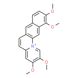 ChemSpider 2D Image | 2,3,10,11-Tetramethoxybenzo[g]pyrido[1,2-a]quinolinium | C21H20NO4