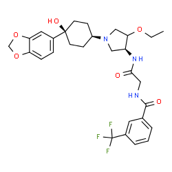 ChemSpider 2D Image | N-[2-({(3S)-1-[cis-4-(1,3-Benzodioxol-5-yl)-4-hydroxycyclohexyl]-4-ethoxy-3-pyrrolidinyl}amino)-2-oxoethyl]-3-(trifluoromethyl)benzamide | C29H34F3N3O6