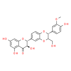 ChemSpider 2D Image | (2R,3R)-3,5,7-Trihydroxy-2-[(2R)-2-(4-hydroxy-3-methoxyphenyl)-3-(hydroxymethyl)-2,3-dihydro-1,4-benzodioxin-6-yl]-2,3-dihydro-4H-chromen-4-one | C25H22O10
