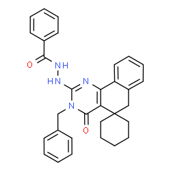 ChemSpider 2D Image | N'-(3-Benzyl-4-oxo-4,6-dihydro-3H-spiro[benzo[h]quinazoline-5,1'-cyclohexan]-2-yl)benzohydrazide | C31H30N4O2