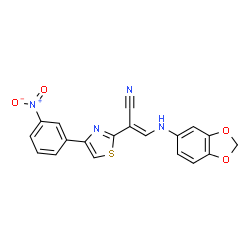ChemSpider 2D Image | (2E)-3-(1,3-Benzodioxol-5-ylamino)-2-[4-(3-nitrophenyl)-1,3-thiazol-2-yl]acrylonitrile | C19H12N4O4S