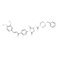 ChemSpider 2D Image | 1-{4-[(2E)-3-(3,4-Dimethoxyphenyl)-2-propenoyl]phenyl}-2,5-dioxo-3-pyrrolidinyl 4-benzyl-1-piperazinecarbodithioate | C33H33N3O5S2