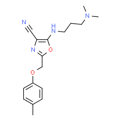ChemSpider 2D Image | 5-{[3-(Dimethylamino)propyl]amino}-2-[(4-methylphenoxy)methyl]-1,3-oxazole-4-carbonitrile | C17H22N4O2