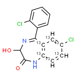 ChemSpider 2D Image | 7-Chloro-5-(2-chlorophenyl)-3-hydroxy(5a,6,7,8,9,9a-~13~C_6_)-1,3-dihydro-2H-1,4-benzodiazepin-2-one | C913C6H10Cl2N2O2