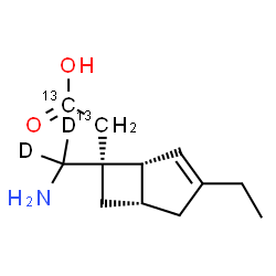 ChemSpider 2D Image | {(1R,5S,6S)-6-[Amino(~2~H_2_)methyl]-3-ethylbicyclo[3.2.0]hept-3-en-6-yl}(~13~C_2_)acetic acid | C1013C2H17D2NO2