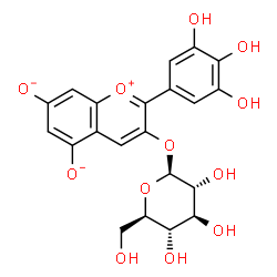 ChemSpider 2D Image | 3-(beta-D-Glucopyranosyloxy)-2-(3,4,5-trihydroxyphenyl)-5,7-chromeniumdiolate | C21H19O12