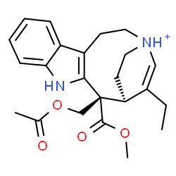 ChemSpider 2D Image | (1S,2S)-2-(Acetoxymethyl)-16-ethyl-2-(methoxycarbonyl)-4-aza-14-azoniatetracyclo[12.2.2.0~3,11~.0~5,10~]octadeca-3(11),5,7,9,15-pentaene | C23H29N2O4