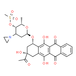 ChemSpider 2D Image | (1S,3S)-3-Acetyl-3,5,12-trihydroxy-6,11-dioxo-1,2,3,4,6,11-hexahydro-1-tetracenyl (3xi)-3-(1-aziridinyl)-2,3,6-trideoxy-4-O-(methylsulfonyl)-alpha-L-threo-hexopyranoside | C29H31NO11S