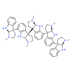 ChemSpider 2D Image | (3aR,3a'S,3a''R,3a'''R,3a''''R,8aR,8a'S,8a''R,8a'''R,8a''''R)-1,1',1'',1''',1''''-Pentamethyl-2,2',2'',2''',2'''',3,3',3'',3''',3'''',8,8',8'',8''',8'''',8a,8a',8a'',8a''',8a''''-icosahydro-1H,1'H,1''
H,1'''H,1''''H-3a,7':3a',3a'':7'',3a''':7''',3a''''-quinquepyrrolo[2,3-b]indole | C55H62N10