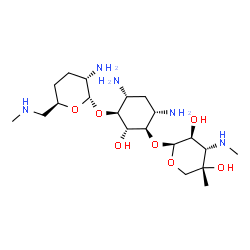 ChemSpider 2D Image | (1S,2R,3R,4S,6R)-4,6-Diamino-3-{[3-deoxy-4-C-methyl-3-(methylamino)-beta-D-arabinopyranosyl]oxy}-2-hydroxycyclohexyl 2-amino-2,3,4,6-tetradeoxy-6-(methylamino)-alpha-L-erythro-hexopyranoside | C20H41N5O7