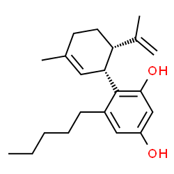 ChemSpider 2D Image | 4-[(1R,6S)-6-Isopropenyl-3-methyl-2-cyclohexen-1-yl]-5-pentyl-1,3-benzenediol | C21H30O2